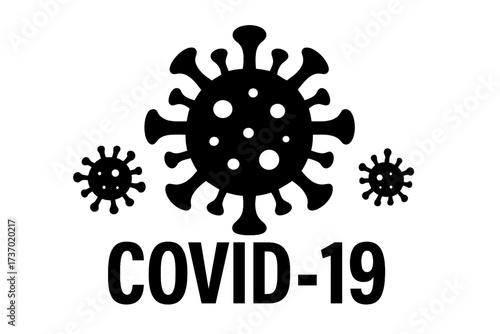 Covid-19 Coronavirus vector icon symbol. Pandemic disease awareness sign. Medical health alert illustration. Dangerous infection concept. Virus silhouette graphic design element.