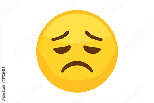 Disappointed face emoji vector icon. Sad yellow smiley emoticon. Unhappy, depressed, pensive character symbol. Negative emotion, sadness concept. Modern flat cartoon illustration.