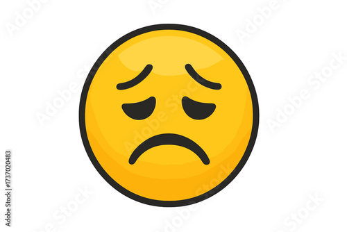 Disappointed face emoji vector icon. Sad yellow emoticon character expressing feelings of sorrow, regret, and unhappiness. Simple isolated cartoon illustration for emotional concepts.