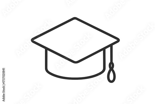 Graduation cap minimal outline icon. Vector line illustration of a scholar academic hat. Symbol of education, university, college, knowledge, degree, and ceremony. Mortarboard.