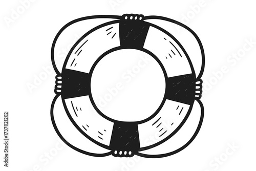 Life buoy doodle. Vector for business help, support, and rescue concepts. Hand-drawn life preserver icon for safety, insurance, and risk management. Marine nautical sketch.