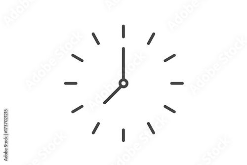 Simple line clock face vector icon. Minimalist illustration for time concepts. Watch graphic symbol for schedule, deadline, appointment, countdown and time management.