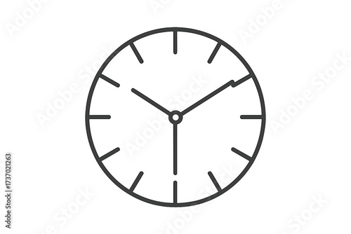 Minimal clock icon made with lines. Vector illustration for concepts of time, deadline, schedule, watch. Simple linear art of a clock face with hands. Modern graphic element.