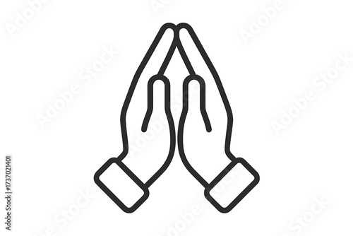Praying hands icon. Folded hands gesture for prayer, hope, faith, gratitude, and thank you. Vector symbol for support, charity, help, donation, and humanitarian aid.