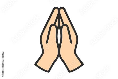 Praying hands icon vector for faith and hope. Concept of charity, support, and gratitude. Folded hands gesture for prayer, meditation, or asking for help. Religion symbol.