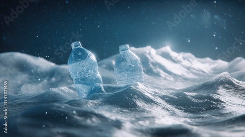 Wallpaper Mural Floating plastic bottles in ocean waves illustrating environmental pollution. Torontodigital.ca