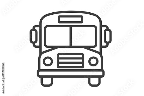 School bus outline icon. Vector line art illustration of public transport. Back to school education concept. Simple front view symbol of a vehicle for students and children.