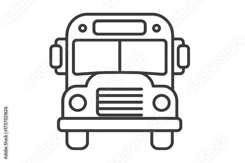 School bus front view outline icon. Vector thin line illustration of public transportation. Education and back to school concept. Symbol of student and children travel vehicle.