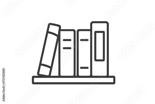 Books on shelf thin line icon. Vector illustration for reading, studying, library, and education. Minimalist bookshelf graphic symbol for knowledge, literature, and learning.