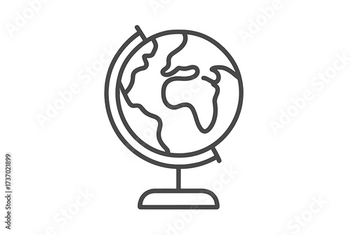 Terrestrial globe with a stand thin line icon. Earth globe object. World map vector illustration for geography education, travel, and global business. Planet Earth symbol.