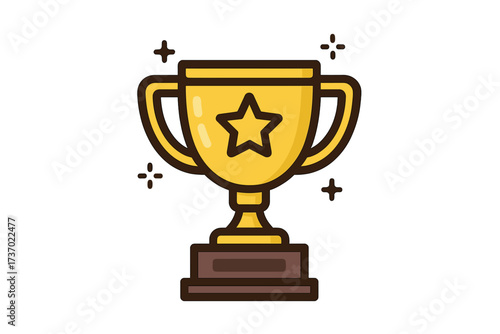 Winner cup first place golden trophy with star symbol, prize award for achievement, success reward, earn points, online business concept, vector filled outline icon