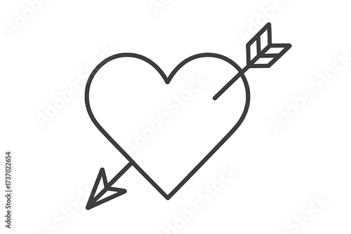 Love symbol heart with arrow icon. Vector line art of a heart pierced by Cupid's arrow. Concept for Valentine's day, romance, passion, dating, feeling, emotion, love-struck.