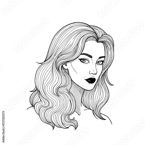Woman with Wavy Hair and Dark Lips