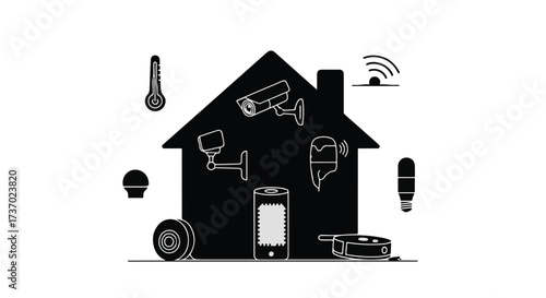 Smart home technology integrated into a house silhouette for modern living.
