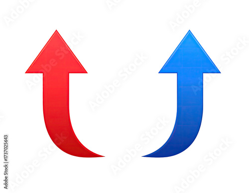 Two curved arrows, red and blue