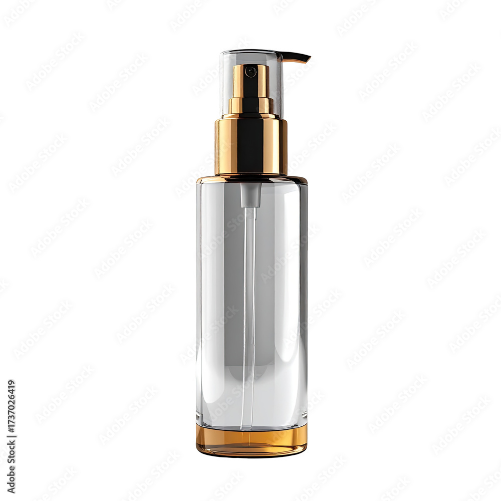 Naklejka premium Clear cosmetic bottle with gold accents