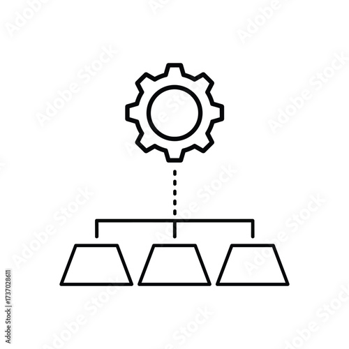 Vector art of gear icon controlling three boxes, representing settings and options