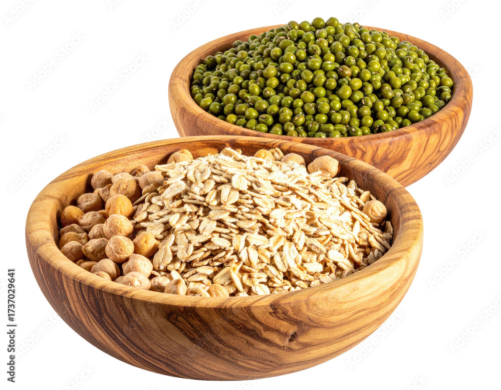 Fototapeta premium Two wooden bowls filled with healthy grains