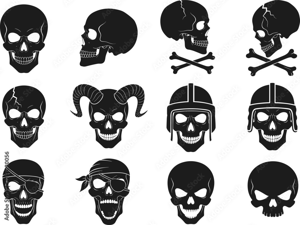 Fototapeta premium Skull Silhouette Vector Set for Horror, Halloween, and Spooky Design