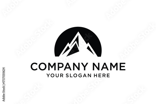 Mountain logo with silhouette of peak inside sun