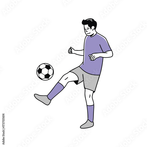 A man in athletic wear is shown kicking a soccer ball in a dynamic pose, illustrating the sport of soccer.