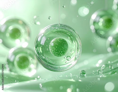 植物由来成分を閉じ込めた美容液マイクロカプセルの表現 ジェネレーティブAI