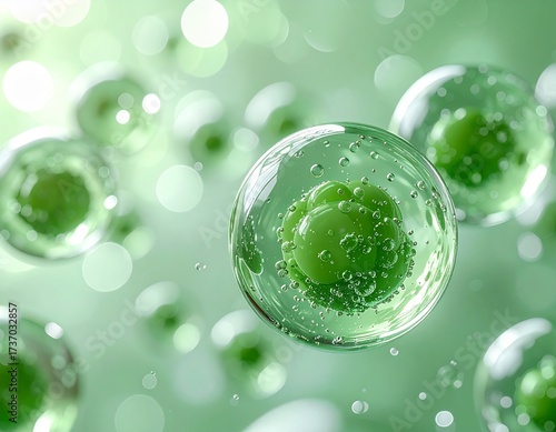 CICA成分をイメージした透明グリーンカプセルの3Dレンダリング ジェネレーティブAI