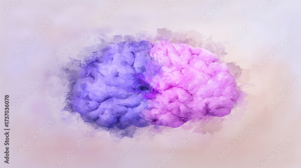 Obraz premium logic. An abstract brain illustration with dual-tone design, representing cognitive functions artistically. STEM education sheets, lab safety posters, designed for biotech research communications