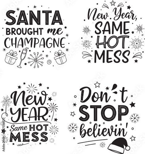 Four festive hand lettered quotes isolated on white background