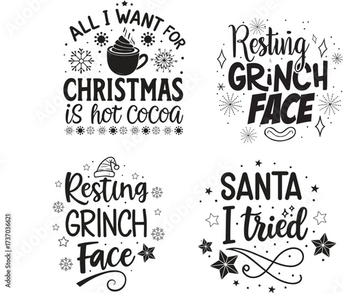 Christmas holiday sayings and quotes isolated on white background