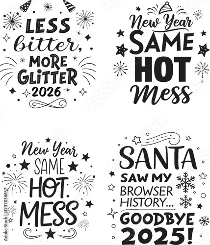 New year s eve quotes and sayings collection isolated on white background