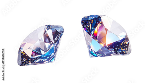 Pair of brilliant cut crystal diamonds isolated on transparent background b
