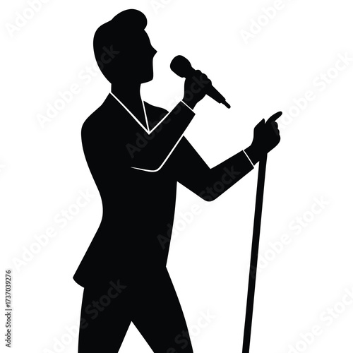 singer with microphone silhouette vector icon