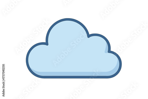 Simple cloud icon in a flat cartoon style. Vector illustration of a blue weather symbol isolated on a white background. Concept for meteorology, cloud computing, data storage.