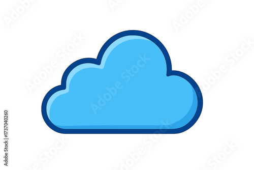 Cloud icon in a simple flat cartoon style. Blue weather symbol for forecast and meteorology. Vector illustration for web design, app interface, or cloud computing data storage.