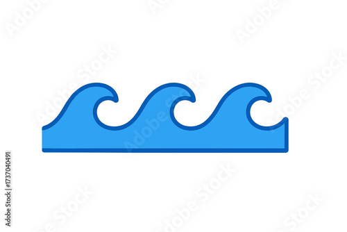 Wave icon vector graphic. Simple blue ocean and sea water symbol. Abstract flowing liquid shape. Cartoon illustration for surf, beach, nautical, and marine themes. Aqua flow.