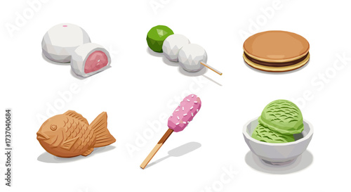 Vector art of collection of japanese sweets and desserts