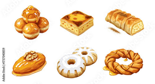 Vector art of collection of delicious oriental sweets and pastries