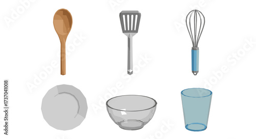 Vector art of collection of kitchen utensils and tableware