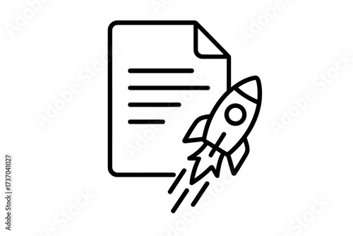 Whitepaper icon for startup business company launch. ICO investment strategy document. Thin line vector illustration. Project release plan and financial growth concept.