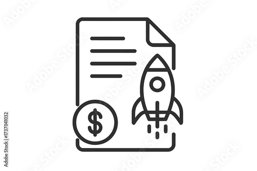Startup launch and ICO whitepaper line icon. Business plan and investment strategy for company project. Financial funding document, token sale and crypto concept vector.