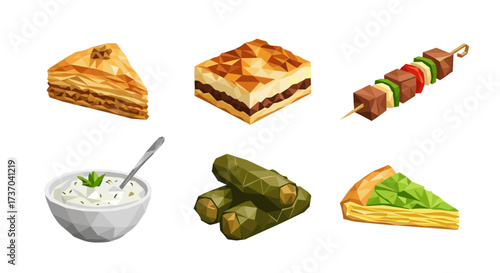 Vector art of collection of delicious greek food items