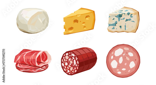 Vector art of assortment of cheeses and cured meats