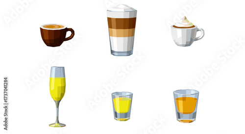 Vector art of collection of six different alcoholic and nonalcoholic drinks