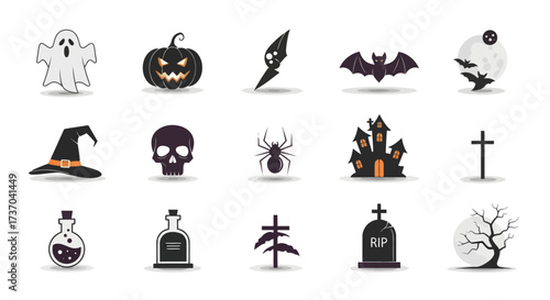 A collection of Halloween-themed icons, perfect for spooky designs and festive decorations