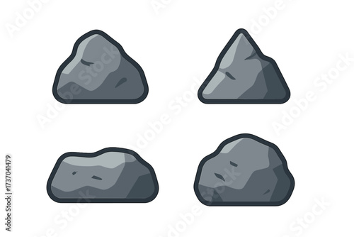 Rock icon set. Stone symbol collection. Flat vector cartoon illustration. Granite boulder graphic element for design. Natural mineral object isolated on white background.