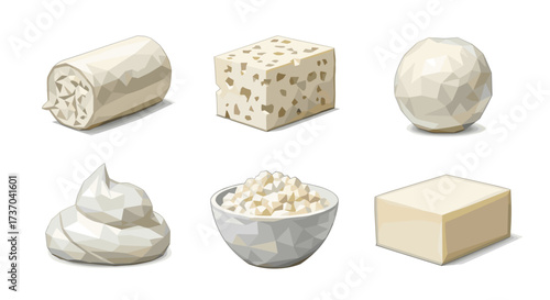Vector art of collection of six different types of cheese