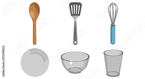 Vector art of collection of kitchen utensils and tableware