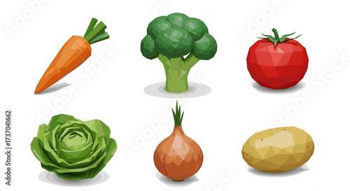 Vector art of collection of six lowpoly vegetables
