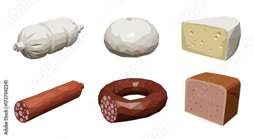 Vector art of collection of various deli meats and cheeses